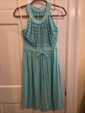 Calvin Klein Light Aqua Lace Bodice Mock High Neck Sleeveless Dress Size 4